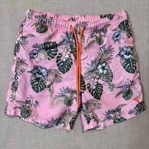 Tommy Bahama Men’s Swim Trunks Medium Pink Tropical Hibiscus Leaf Print